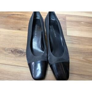 Bandalino Black Cap Toe Block Heel Pumps Size 8M Vintage Career Shoes FLAWED‎